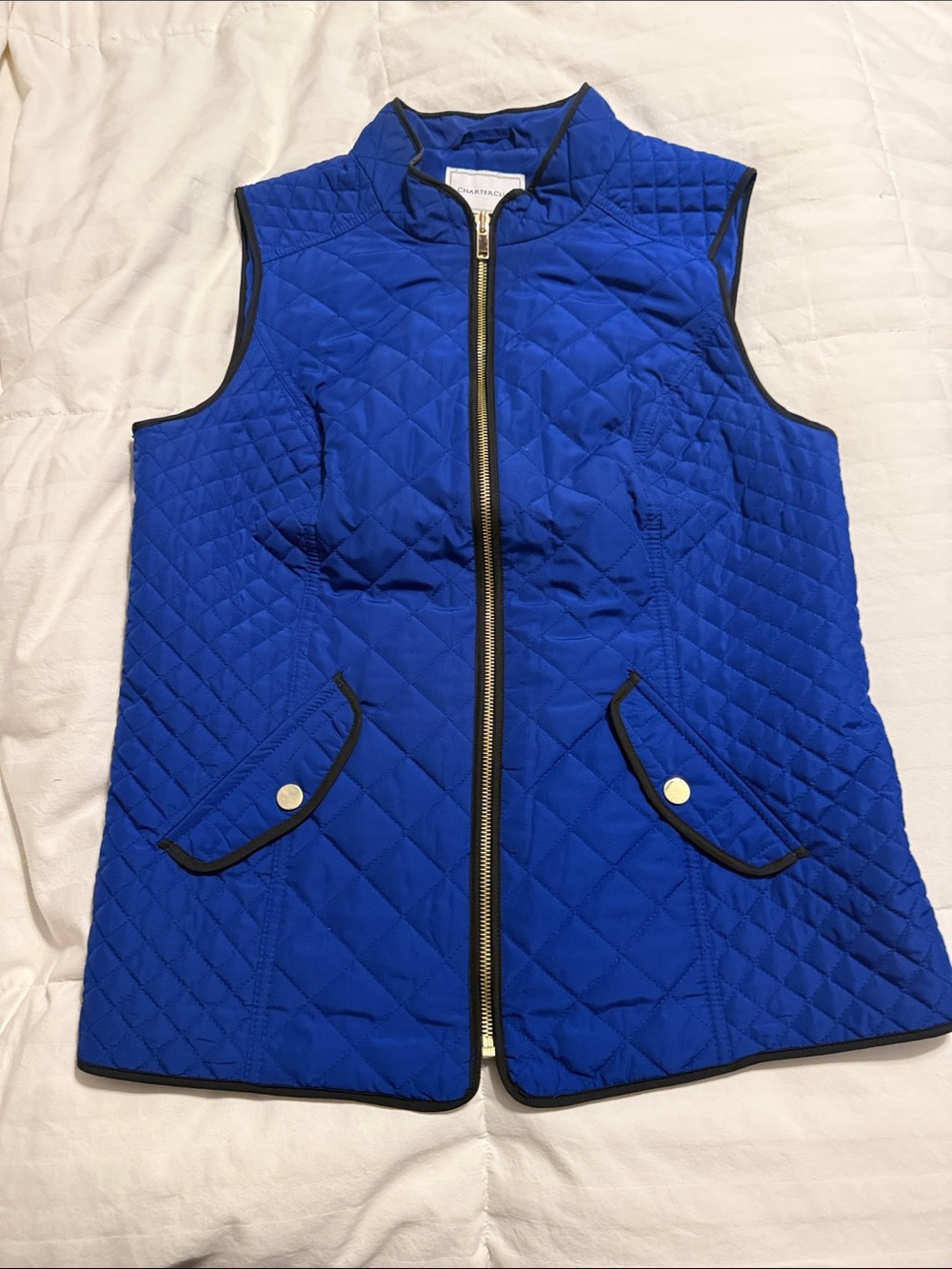 Charter Club - Royal Blue Quilted Sleeveless Vest with Black Trim - Small
